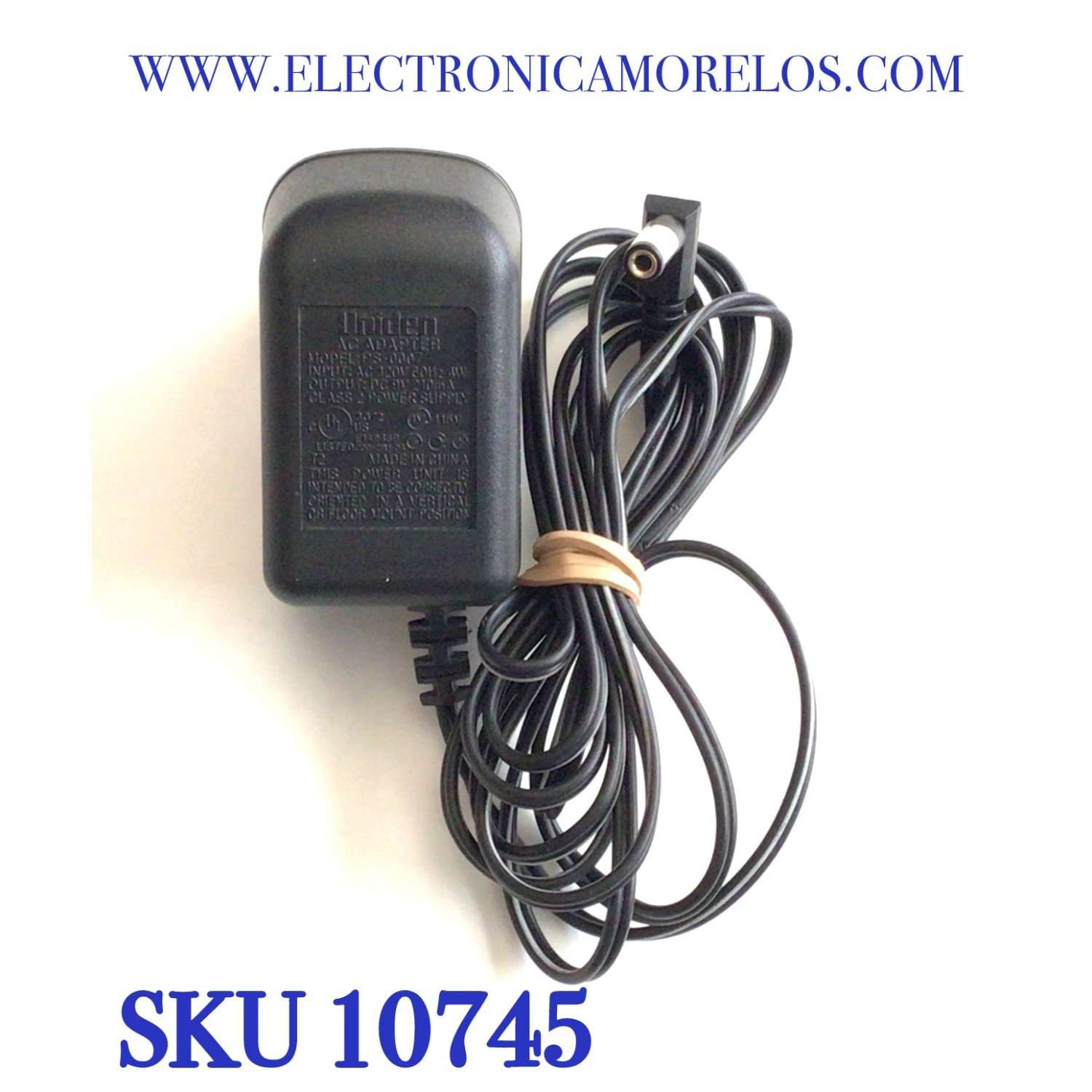 CARGADOR / ADAPTADOR DE FUENTE DE ALIMENTACION UNIDEN VCA-VCD / NUMERO DE PARTE PS-0007 / ENTRADA VCA 120V 60HZ 4W / SALIDA VCD 9V 210MA / MODELO PS-0007